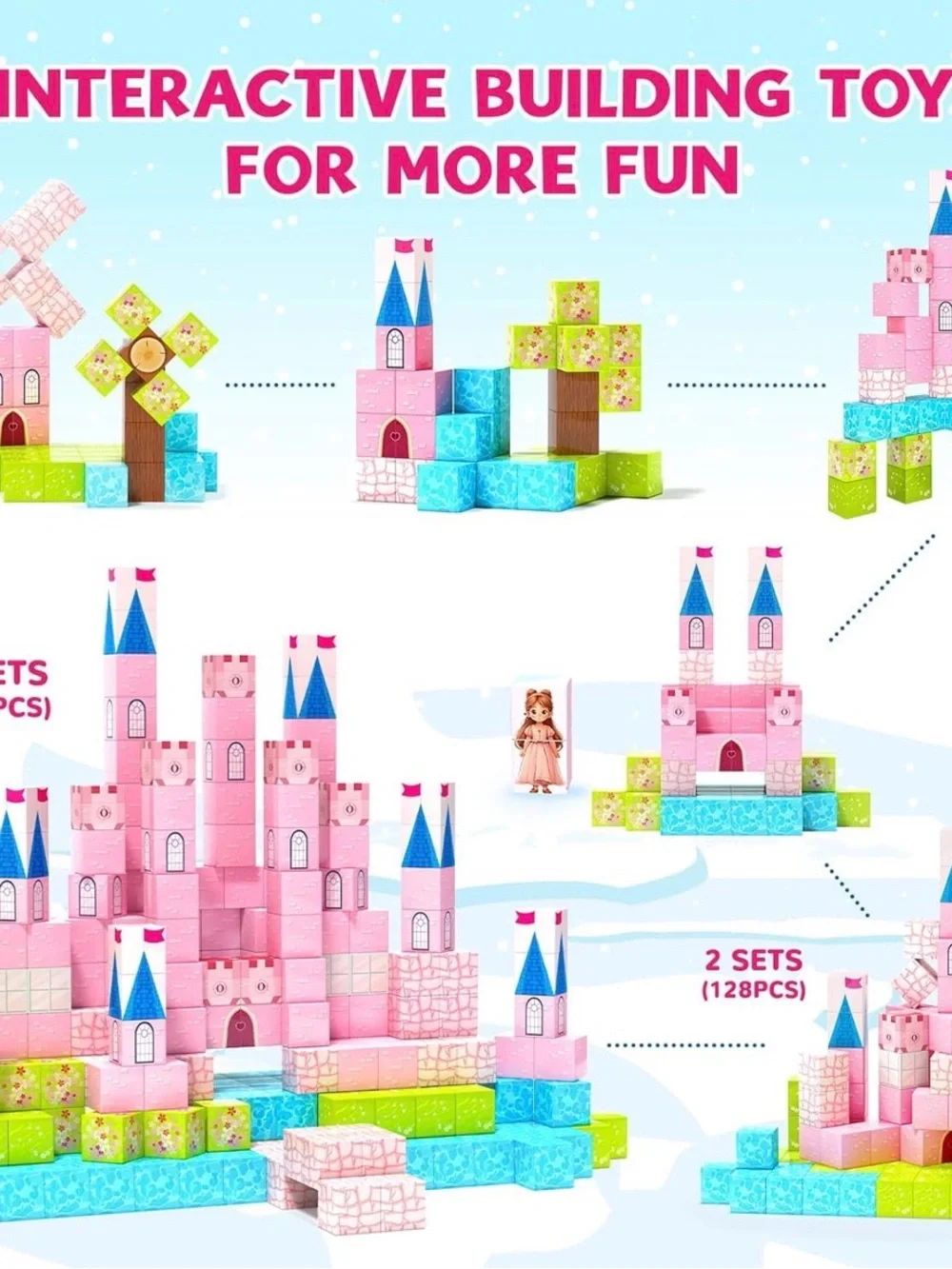 Pink Castle Building Block Set for Kids
